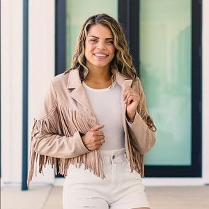 Suede Fringe Jacket. 3 Size Larges left. Brand New with tags on it!